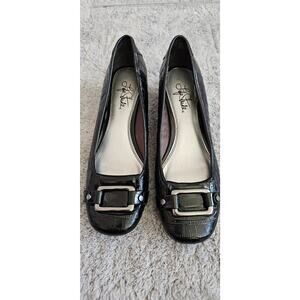 LifeStride Women's Black Square Toe Buckle‎ Front Block Heeled Loafers Size 8M